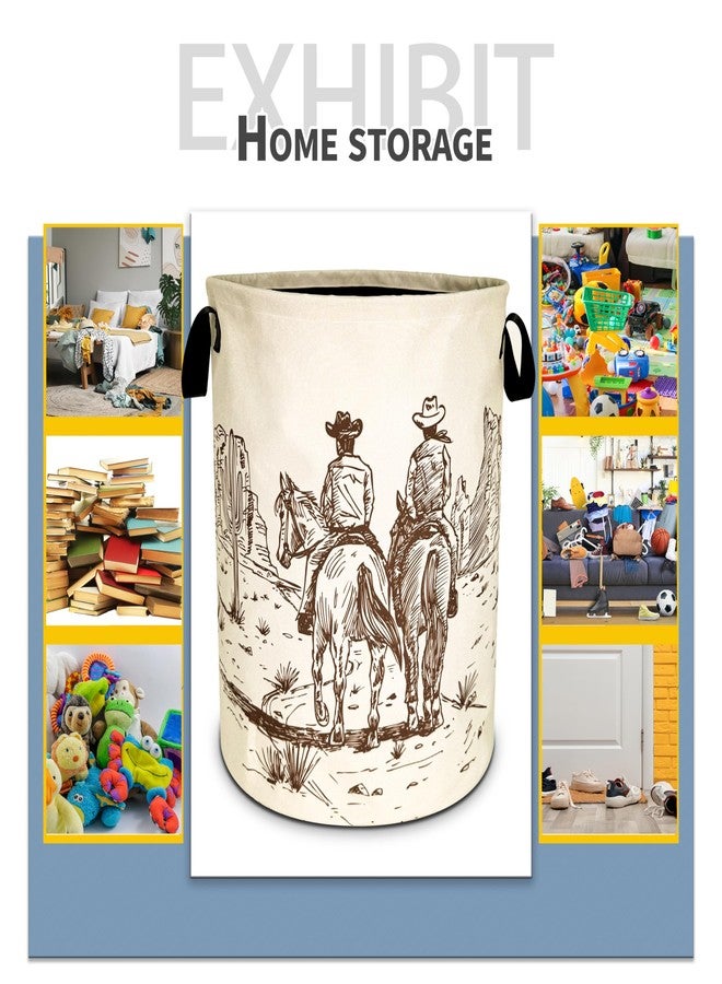 NUTAINLA Western Cowboy Laundry Basket Desert Horse Foldable Oxford Cloth Funny Tote Bag Laundry Hamper Clothes Storage Bucket Organizer For Bathroom/Laundry Storage/Bedroom 18.9x16.5 Inch - Image 5
