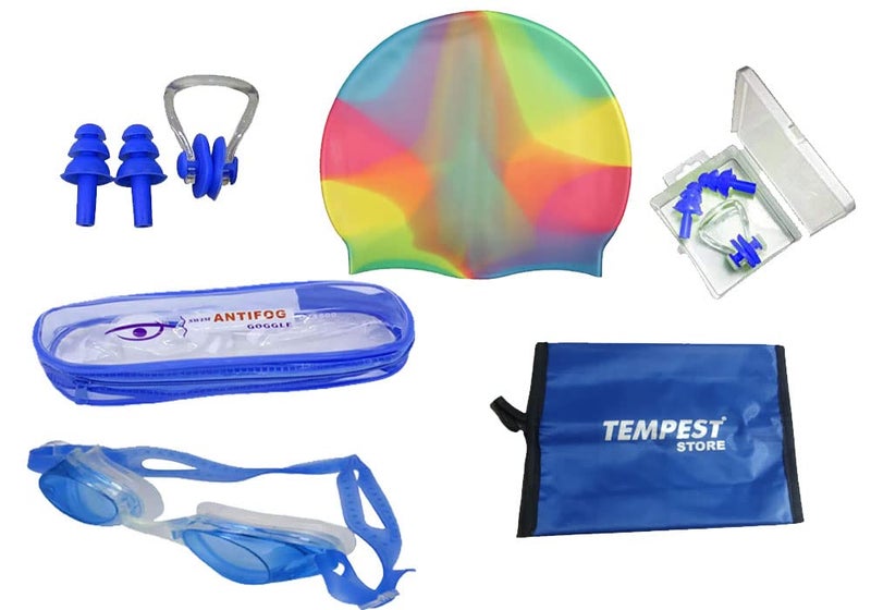 TEMPEST Swimming Kit with Antifog Goggles,Silicone Cap Noseclip,EarPlugs for Men,Women,Boys,Girls,Kids and Adult (Multicolor) - Image 1