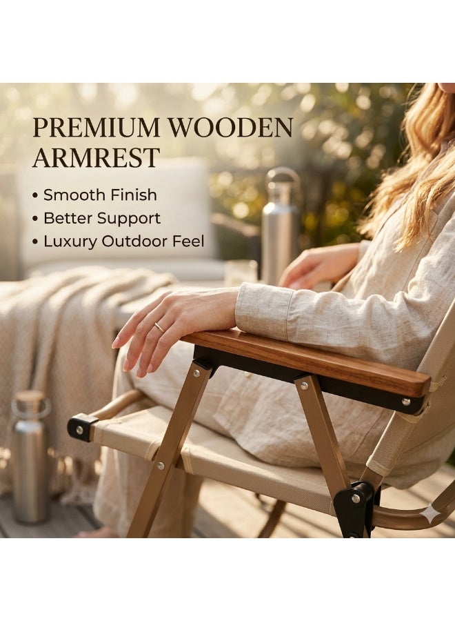 HOME TASTE Outdoor Foldable Camping Chair – Ultralight Heavy Duty Portable Beach Chair with Wooden Armrest & Aluminum Frame - Image 4
