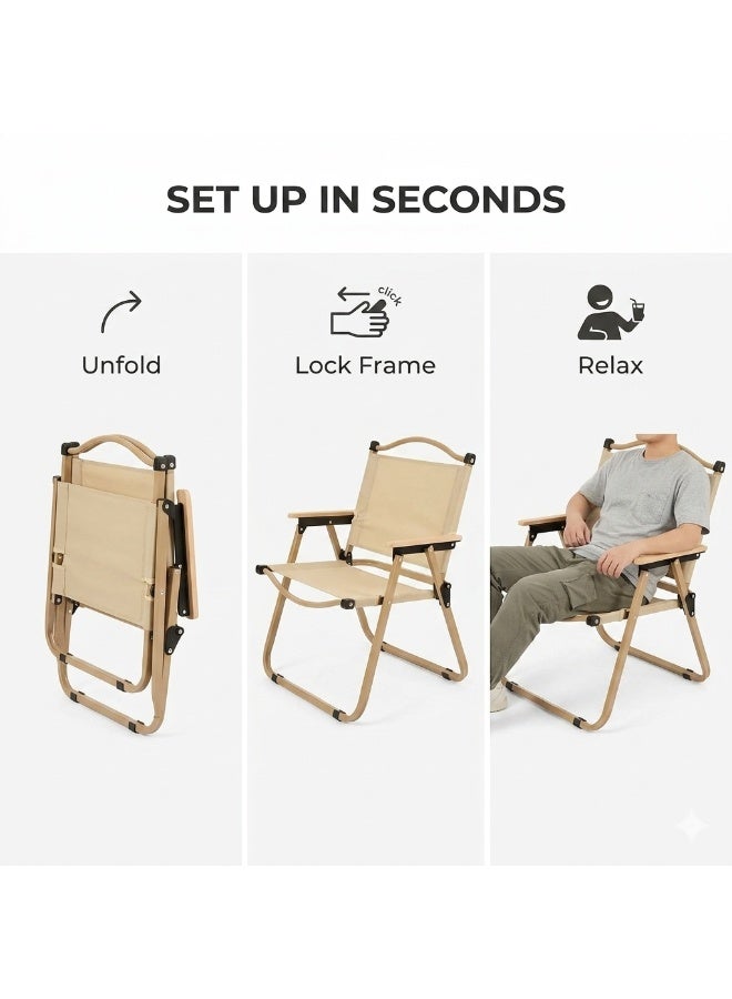 HOME TASTE Outdoor Foldable Camping Chair – Ultralight Heavy Duty Portable Beach Chair with Wooden Armrest & Aluminum Frame - Image 2