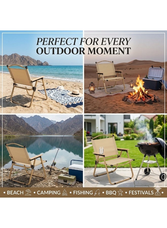 HOME TASTE Outdoor Foldable Camping Chair – Ultralight Heavy Duty Portable Beach Chair with Wooden Armrest & Aluminum Frame - Image 5