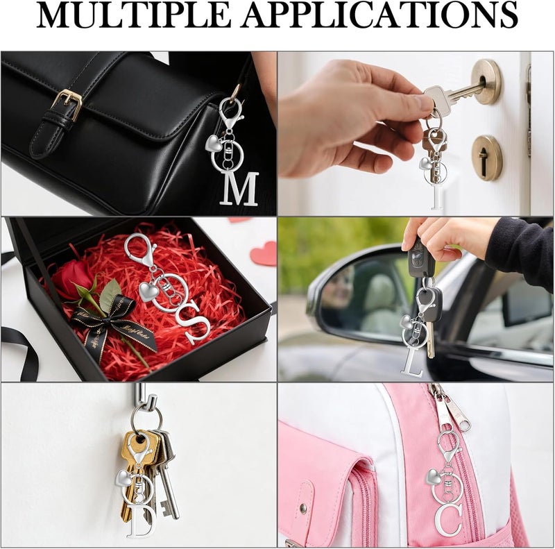 MWOOT Initial Letter A Keychain - Stainless Steel Silver Key Ring for Bags and Purses - Image 2