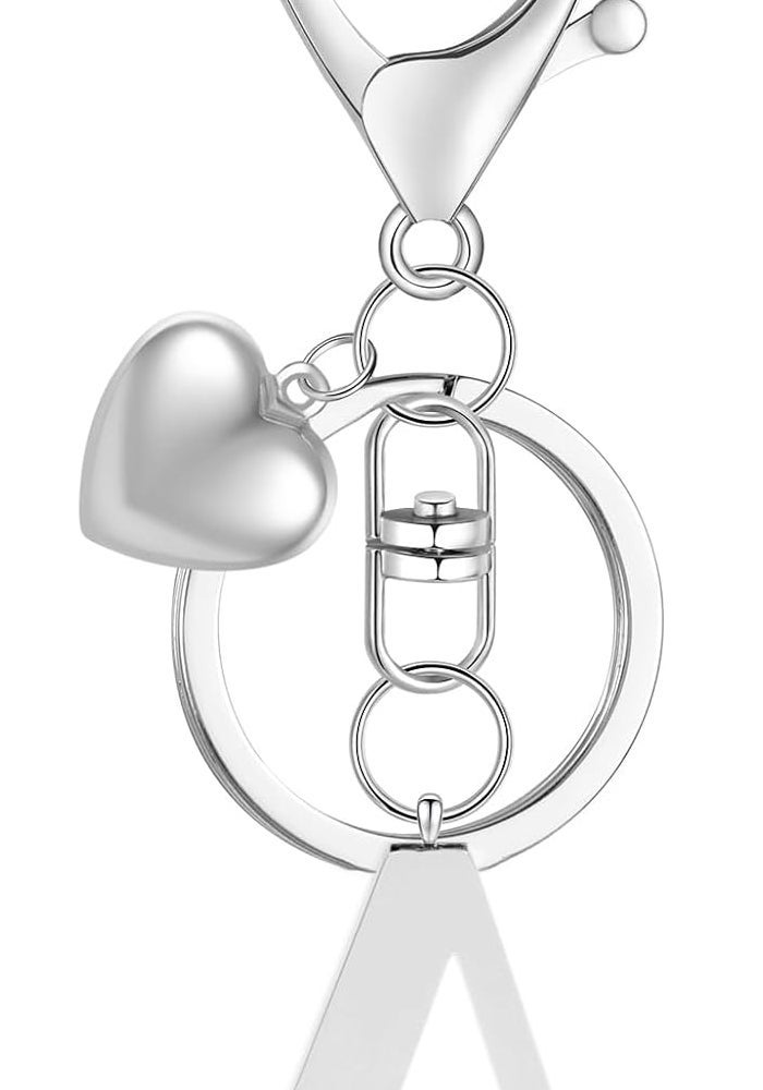 MWOOT Initial Letter A Keychain - Stainless Steel Silver Key Ring for Bags and Purses - Image 1