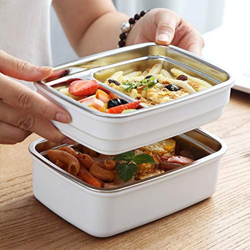 REMANG Stainless Steel 2 Layer Thermal Insulation Bento Lunch Box for Kids School Tiffin Box Portion Meal bento Snacks Tiffin BoxWhite - Image 5