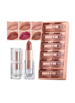 Handaiyan Lipstick Set For Women 6pcs Matte Moisturizing Lip Stick Velvet Long Lasting Waterproof Nude Non-Stick Cup 24 Hours Smudge Proof Permanent Color Stay Hydration Lightweight Texture Ice Cube Makeup Gift  - Image 1