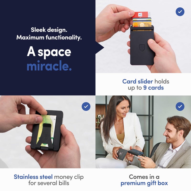 TRAVANDO SLYDE Aluminum Card Holder - RFID Blocking Slim Wallet for Men with Money Clip â€“ Holds Up to 9 Cards â€“ RFID Protected Credit Card Mens Wallet - Image 3