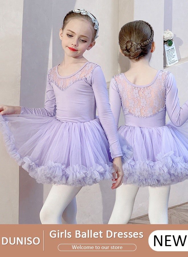 DUNISO Girls Ballet Dresses Leotards,Tutu Slim Dance Leotards Dress Long Sleeve Dress, Dance Dress Ballerina Tutu Outfit Cotton Dress Ballet Skirt, Mini Skirt Princess Dresses Dance Wear Clothes for Little Girl - Image 1