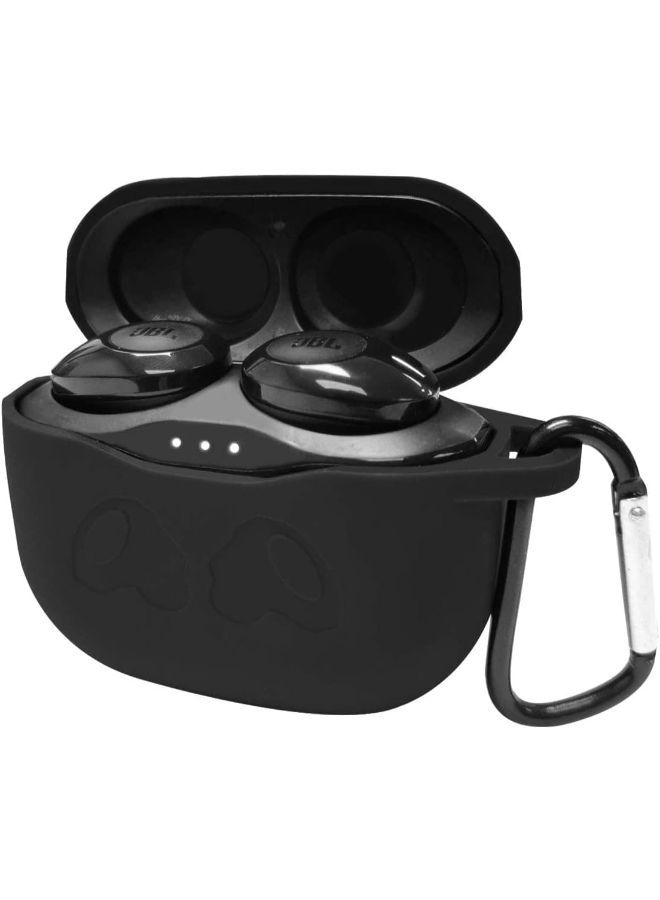 Ecosystem Silicone Case Cover Compatible with JBL Vibe 200TWS, Wave 200TWS True Wireless Earbuds, Earphones Skin Cover, Protective Carrying Case with Keychain Hook, Charging Port Accessible (Black)