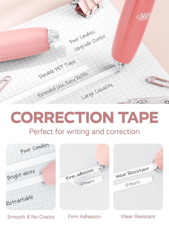 Four Candies 6MM Retractable Gradient Correction Tape, Easy to Use Tear-Resistant 4PCS Tape with 4 Extra Refills, Pen Shaped, Smooth & Quick Drying for School, Office Supplies (Pink) - Image 4