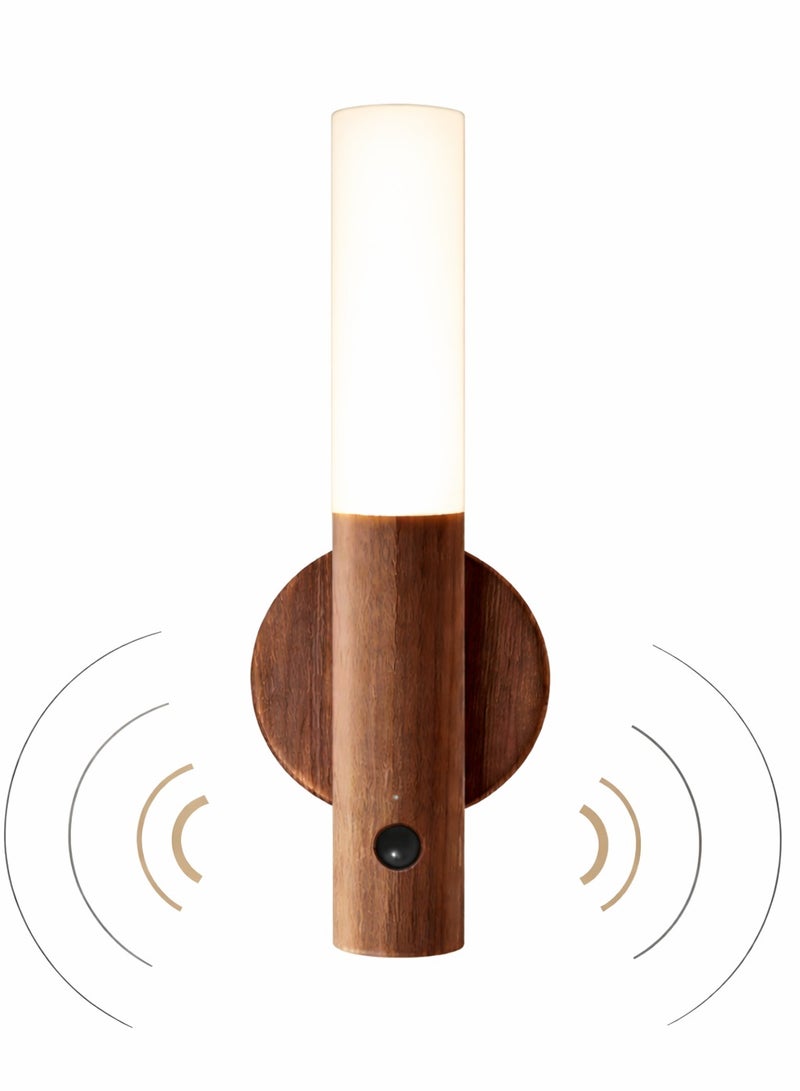 Fullight Smart LED Motion Sensor Night Light with 4m Sensing Range Portable Stick-On Light Solid Walnut Wood and Glass Design Ideal for Bedroom Stairs Kids Room Everyday Use - Image 1