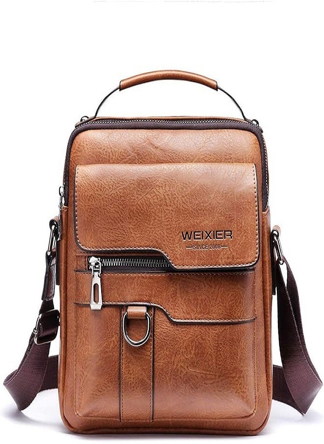 WEIXIER Zipper Buckle Leather Messenger Bag Crossbody Shoulder Bag Vintage Handle Bags  - Image 1