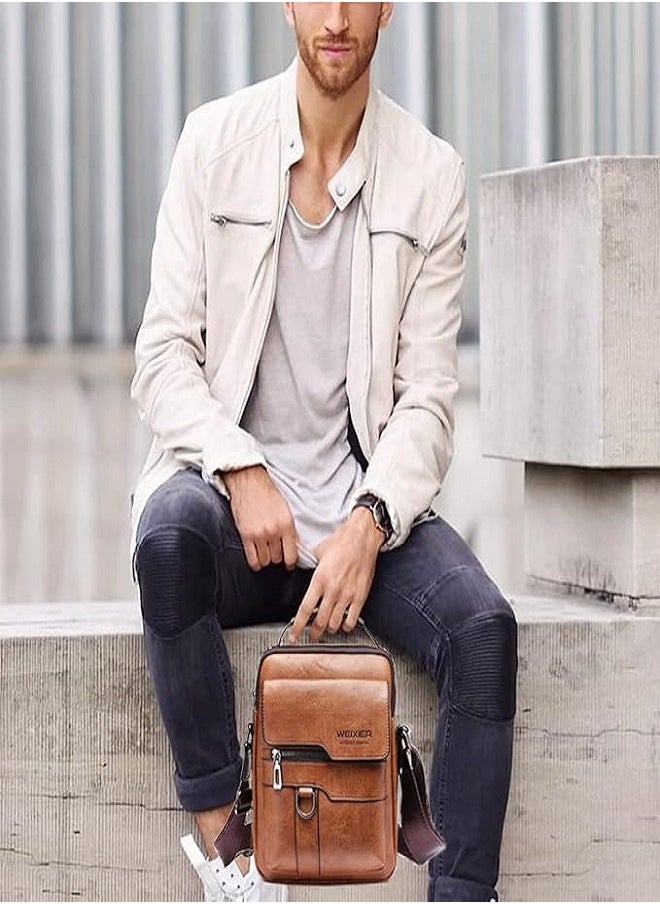 WEIXIER Zipper Buckle Leather Messenger Bag Crossbody Shoulder Bag Vintage Handle Bags  - Image 2