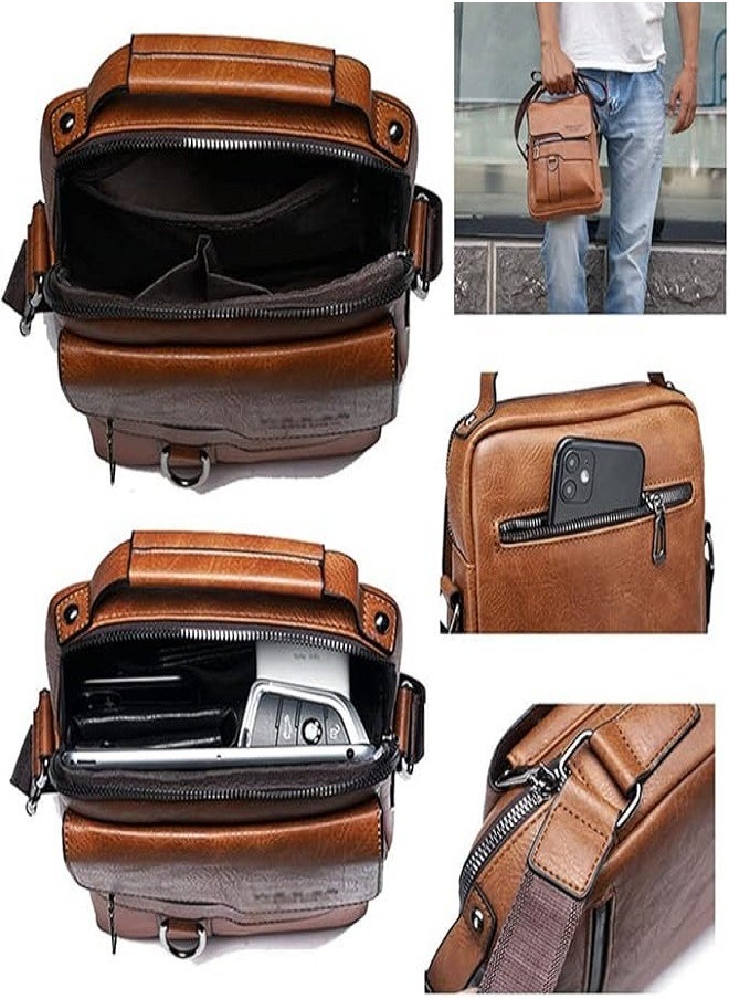 WEIXIER Zipper Buckle Leather Messenger Bag Crossbody Shoulder Bag Vintage Handle Bags  - Image 5
