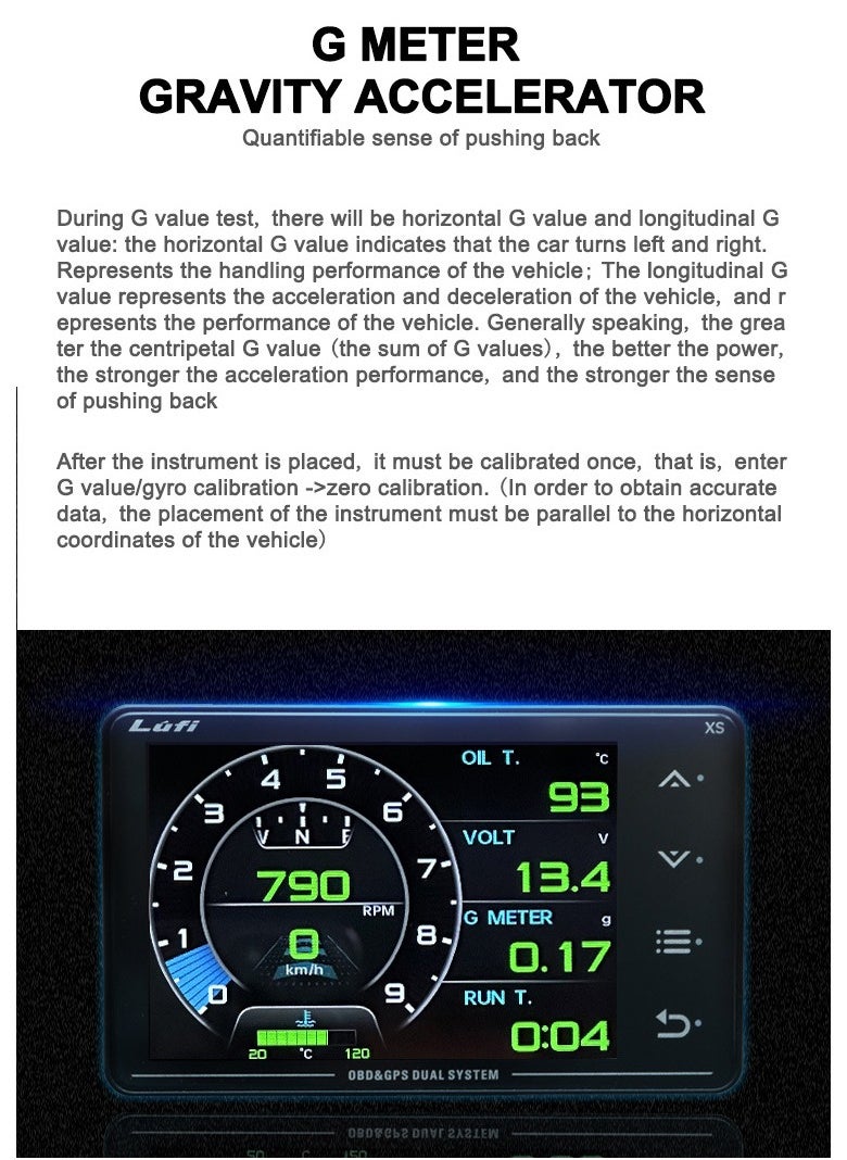 Lufi Xs Obd Gauge Display, GPS Speedometer,car inclinometer, Boost Gauge, RPM Meter, Heads up Display for car,Multifunction Digital Gauge Cluster