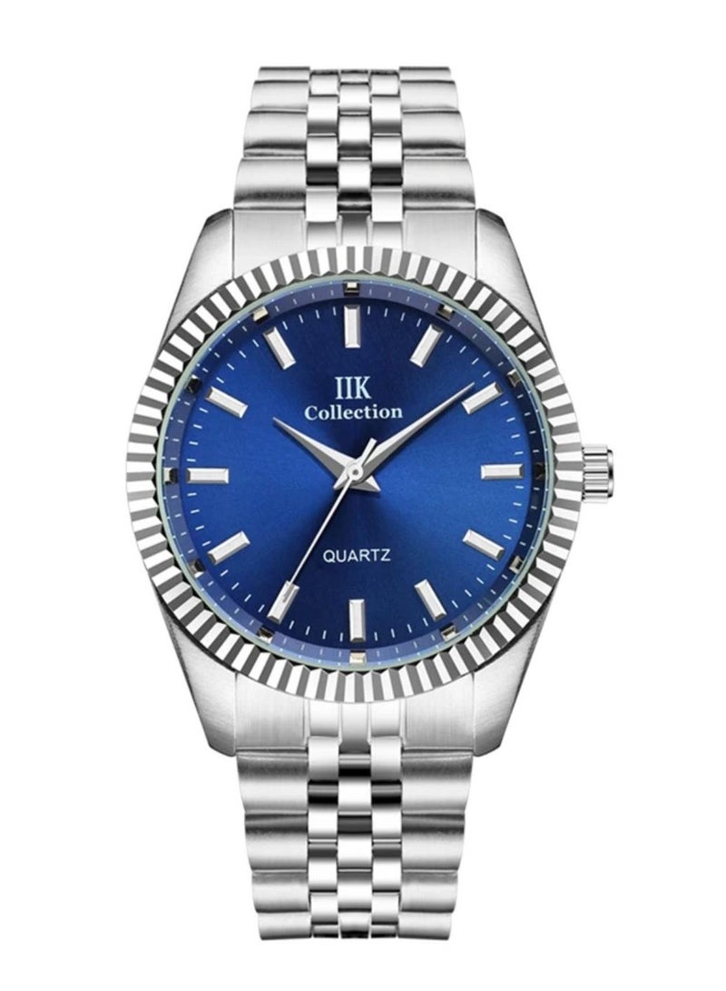 IIK Collection Men's Wrist Watch, Silver Band with Blue Dial