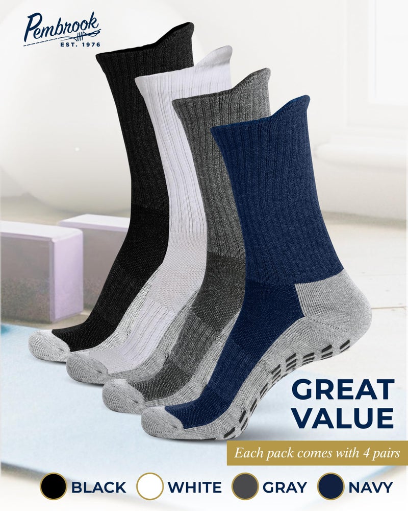 Pembrook 4 Pairs Crew Non Slip Socks - Gripper for Men Women Husband Dad | Grip | Non Slip Men | Non Skid Socks for Men - Image 5