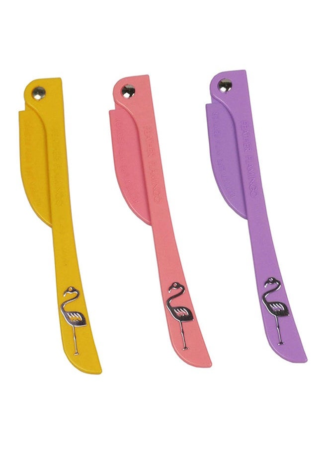 Feather - 3-Piece Flamingos Ladies Razor For Facial And Body Hair Yellow/Pink/Purple  Non-Slip Handle Trimmer Shaving Grooming Kit - Image 1