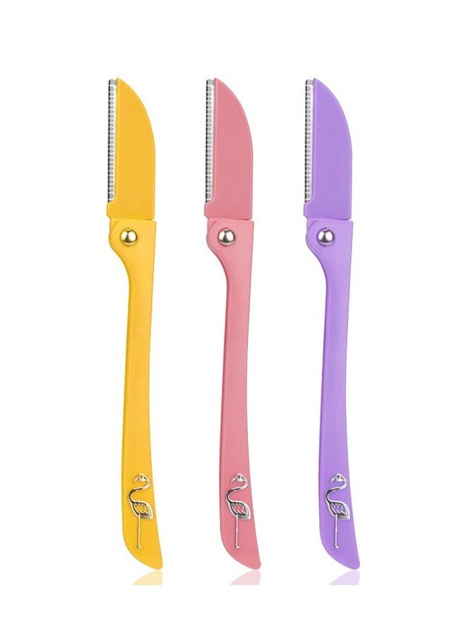 Feather - 3-Piece Flamingos Ladies Razor For Facial And Body Hair Yellow/Pink/Purple  Non-Slip Handle Trimmer Shaving Grooming Kit - Image 1