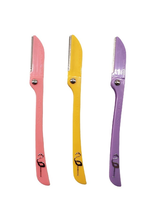 Feather - 3-Piece Flamingos Ladies Razor For Facial And Body Hair Yellow/Pink/Purple  Non-Slip Handle Trimmer Shaving Grooming Kit - Image 1