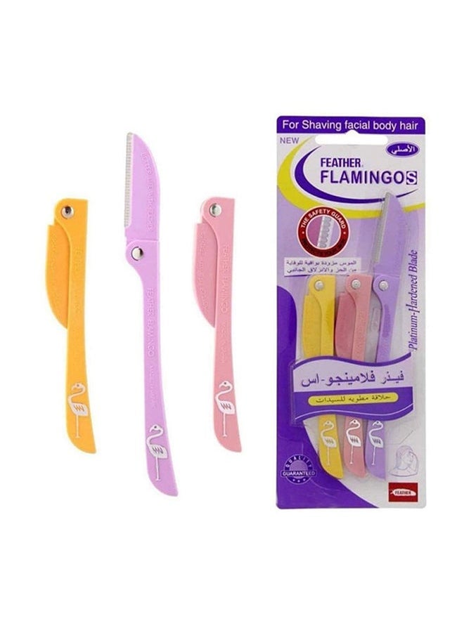 Feather - 3-Piece Flamingos Ladies Razor For Facial And Body Hair Yellow/Pink/Purple  Non-Slip Handle Trimmer Shaving Grooming Kit - Image 1