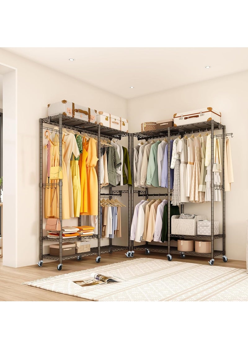 Sharpdo Rolling Clothes Rack, Heavy Duty Garment Rack for Hanging Clothes, Wire Adjustable Rolling Clothing Rack with Lockable Wheels & 2 Hanger Rods  - Image 4