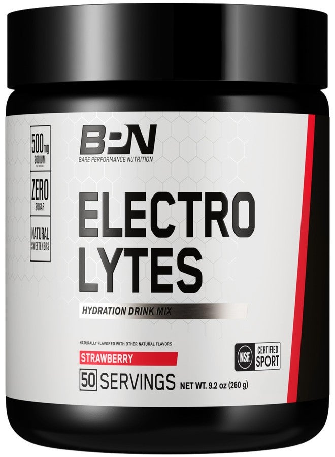BARE PERFORMANCE NUTRITION BPN Electrolytes Hydration Drink Mix | Sugar Free Electrolyte Powder | 500mg Sodium per Serving | Naturally Sweetened | Strawberry, 50 Servings - Image 1