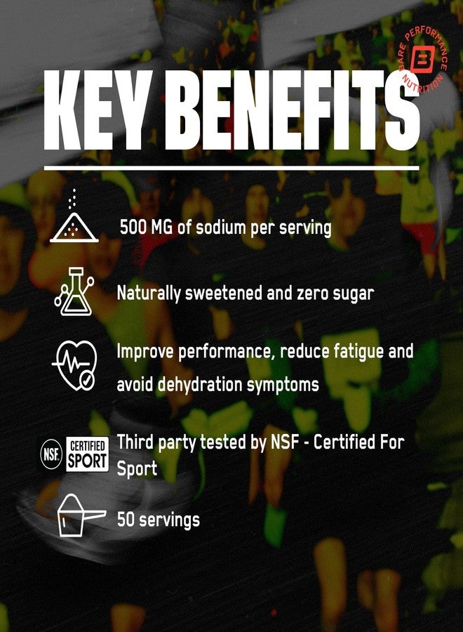 BARE PERFORMANCE NUTRITION BPN Electrolytes Hydration Drink Mix | Sugar Free Electrolyte Powder | 500mg Sodium per Serving | Naturally Sweetened | Strawberry, 50 Servings - Image 3