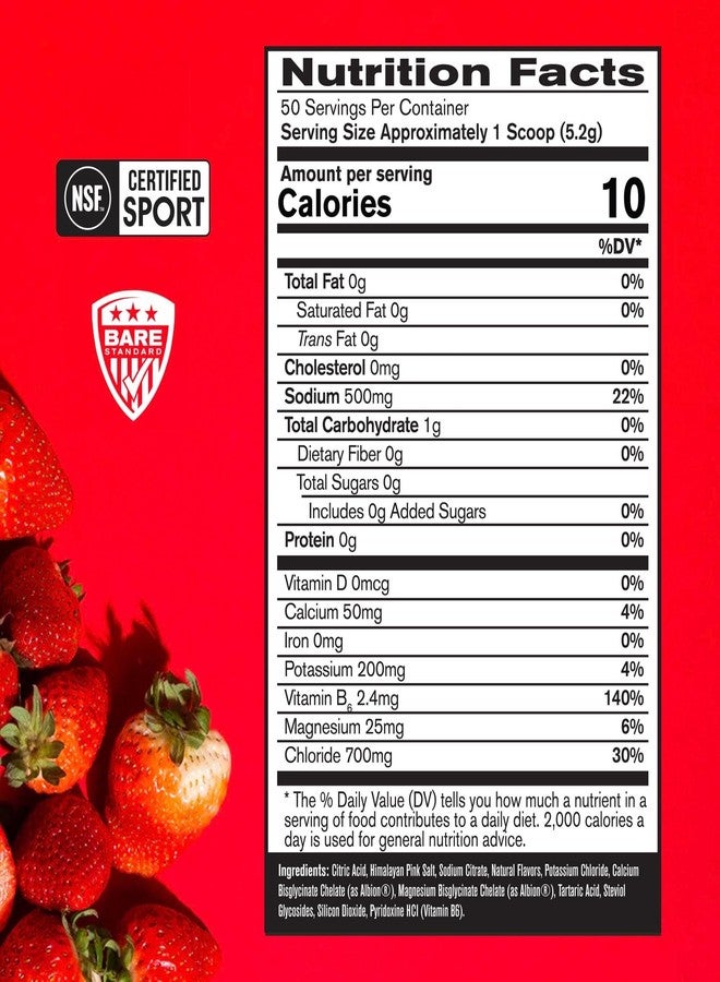 BARE PERFORMANCE NUTRITION BPN Electrolytes Hydration Drink Mix | Sugar Free Electrolyte Powder | 500mg Sodium per Serving | Naturally Sweetened | Strawberry, 50 Servings - Image 2