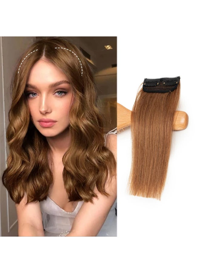 FEIPRO Short Hair Extensions Real Remy Human Hair for Women Men Thinning Hair Short Hair Volume Insert Clip Silky Straight Natural Invisible Lady Parts Frontal Bangs Toppers 46 Light Brown - Image 2