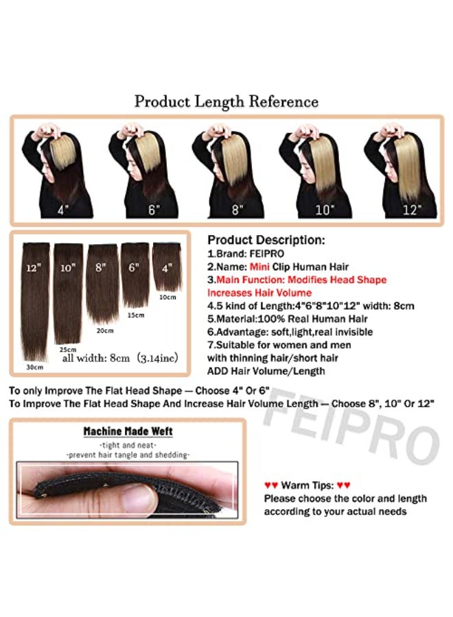 FEIPRO Short Hair Extensions Real Remy Human Hair for Women Men Thinning Hair Short Hair Volume Insert Clip Silky Straight Natural Invisible Lady Parts Frontal Bangs Toppers 46 Light Brown - Image 3