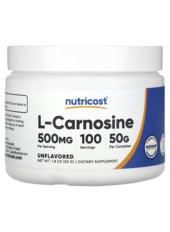 Nutricost, L-Carnosine, Unflavored, 1.8 oz (50 g) (Packaging may vary) - Image 1