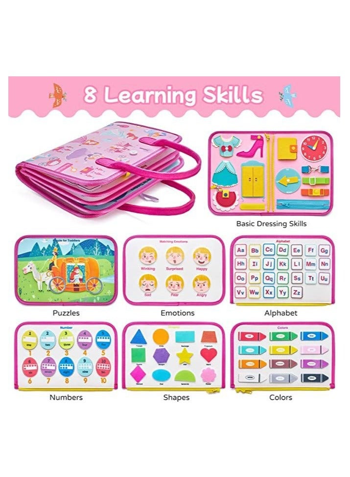 Montessori - Inspired Kids' Felt Learning Board, Early Education Life Skills Practice Dressing Felt Busy Board for Children, Pink Beauty - themed Learning Board - Image 3