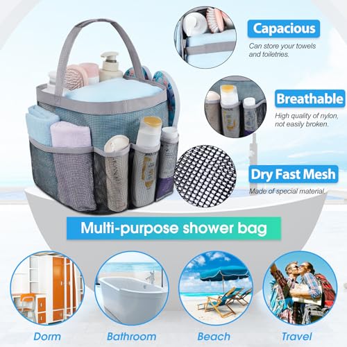 Attmu Mesh Shower Caddy Portable for College Dorm Room Essentials with 8 Pockets, Hanging Shower Caddy Dorm Basket, Quick Dry Shower Bag for Bathroom - Image 2