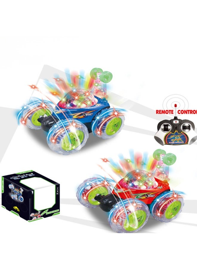 DAT Rechargeable 360° Stunt RC Car with LED Lights & Music, Wheelie Flip – Blue – Ages 3+ - Image 1