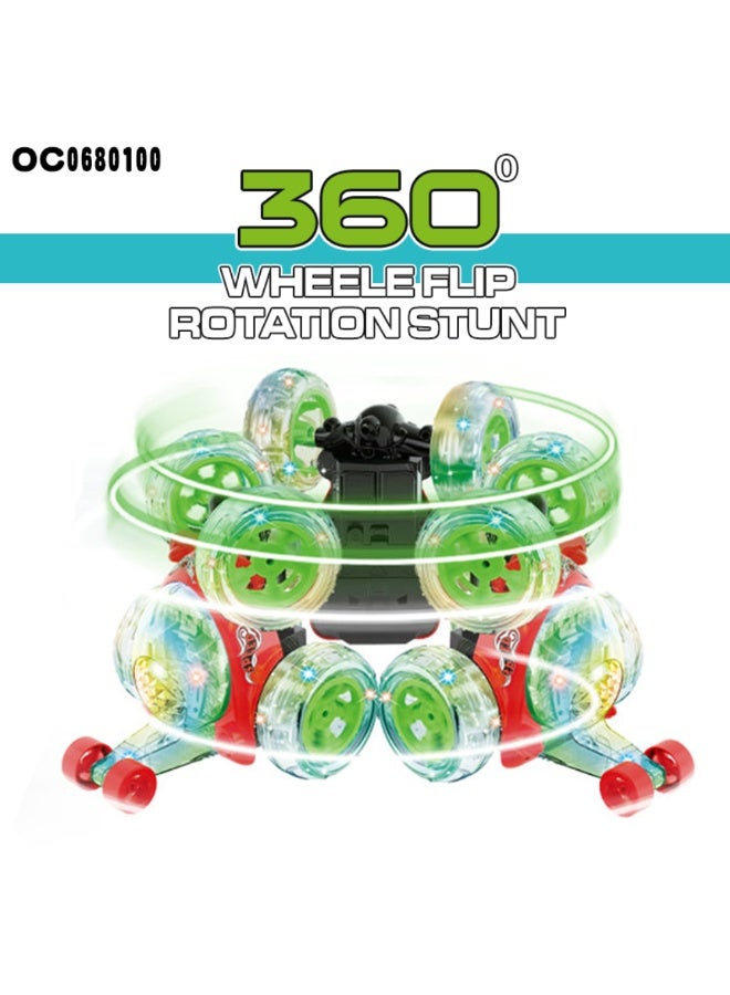 DAT Rechargeable 360° Stunt RC Car with LED Lights & Music, Wheelie Flip – Blue – Ages 3+ - Image 3