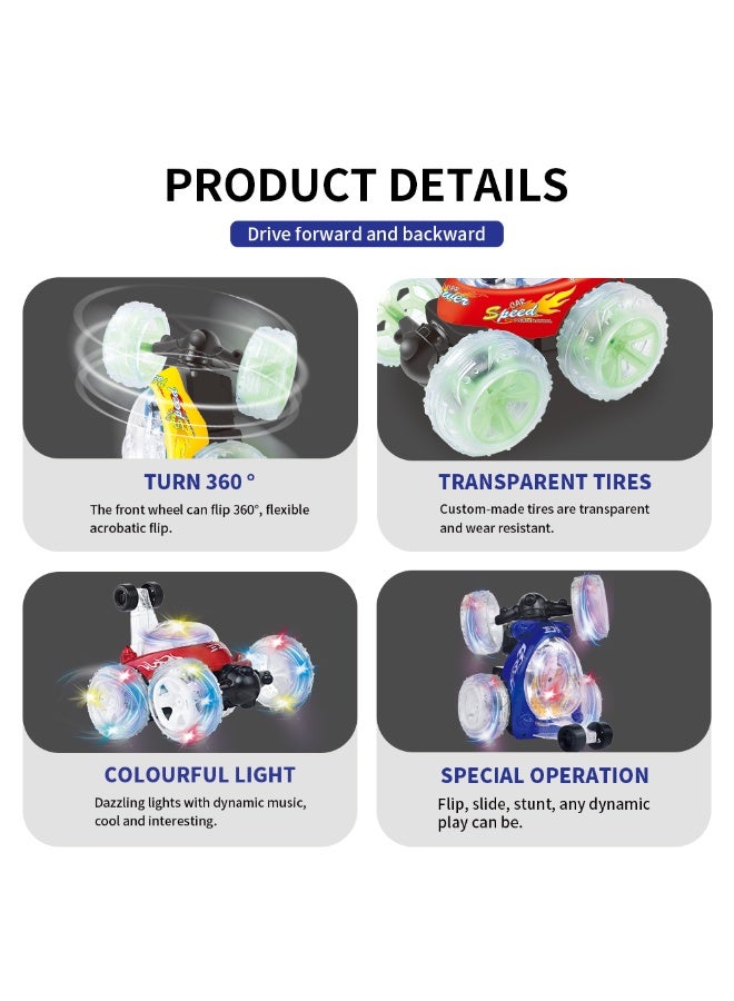 DAT Rechargeable 360° Stunt RC Car with LED Lights & Music, Wheelie Flip – Blue – Ages 3+ - Image 5