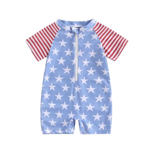 Socutebabe Toddler Infant Baby Boys Girl Swimsuit Kids Rash Guard One Piece Newborn Zipper Bathing Suit Swimwear with Hat (ww-red Blue,2-3T) - Image 1