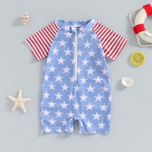 Socutebabe Toddler Infant Baby Boys Girl Swimsuit Kids Rash Guard One Piece Newborn Zipper Bathing Suit Swimwear with Hat (ww-red Blue,2-3T) - Image 3