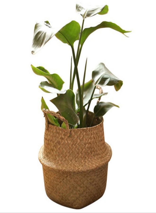 Handmade Woven Planter Round Shape Picnic Container Storage Basket Garden Flower Vase Plant Pots for Home Décor Vegetables Flowers Herbs Fruit Planting - Image 1
