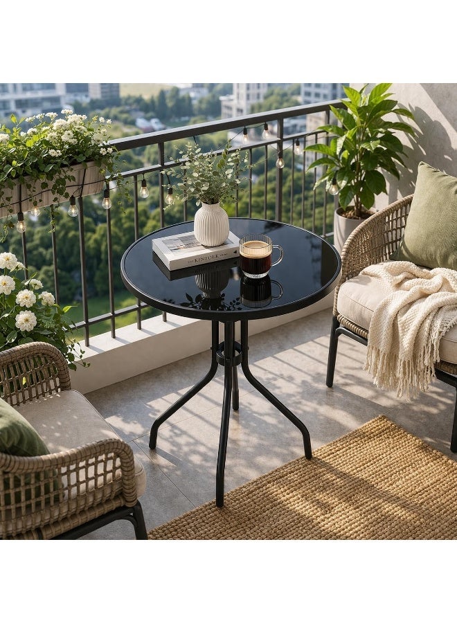 توشيونيكس طاولة طعام مستديرة بسطح زجاجي مقوى وإطار فولاذي، 60 × 70 سم، لون أسود، مناسبة للمطبخ أو الشرفة أو الفناء - Image 3