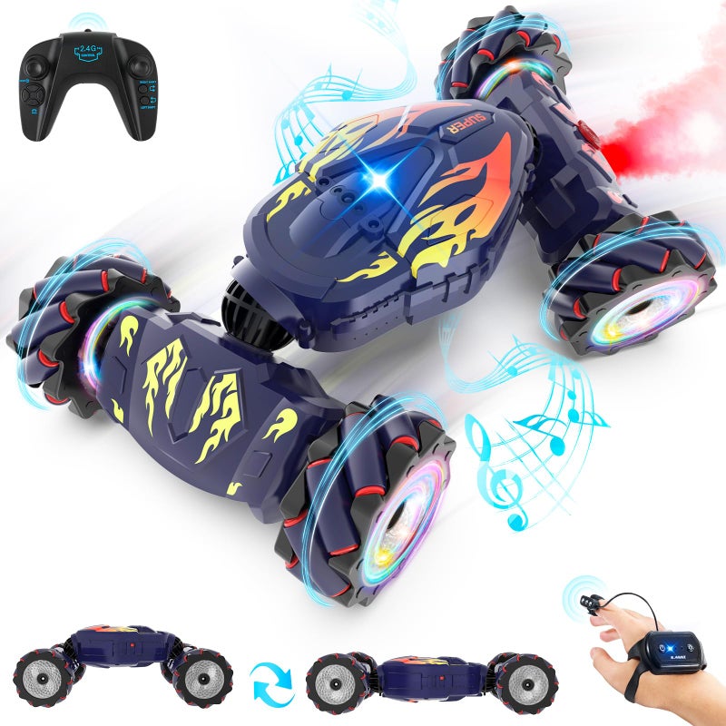 Pristar RC Cars Gesture Sensing RC Stunt Car Toys for Boys Girls 612 24Ghz 4WD Remote Stunt Car with Spray Lights Music 360 Rotate Fast OffRoad Transform Birthday Xmas Gifts for Kids Age 612 - Image 3
