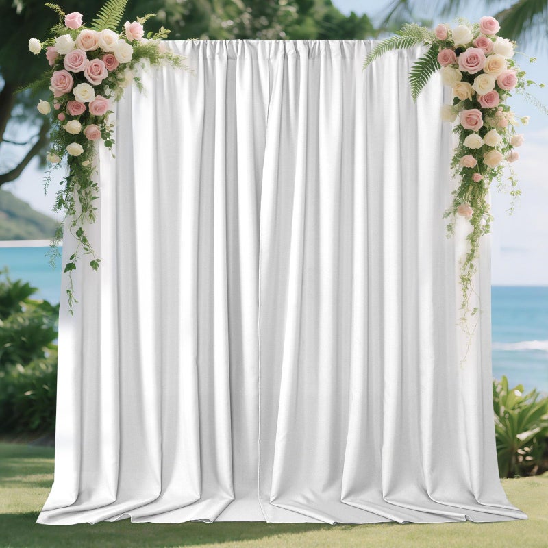 Joydeco White Curtains Backdrop for Wedding Parties, Photo Backdrop Curtains for Wedding Decorations Birthday, Wrinkle Free Polyester 5ft x 10ft Fabric Drape 2 Panels with Rod Pockets - Image 1