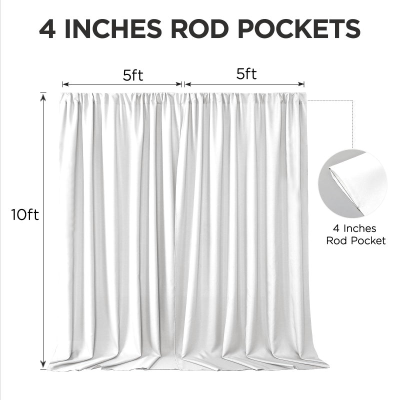 Joydeco White Curtains Backdrop for Wedding Parties, Photo Backdrop Curtains for Wedding Decorations Birthday, Wrinkle Free Polyester 5ft x 10ft Fabric Drape 2 Panels with Rod Pockets - Image 5