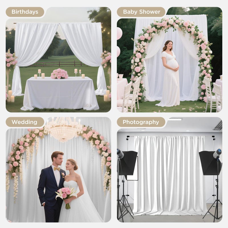 Joydeco White Curtains Backdrop for Wedding Parties, Photo Backdrop Curtains for Wedding Decorations Birthday, Wrinkle Free Polyester 5ft x 10ft Fabric Drape 2 Panels with Rod Pockets - Image 3