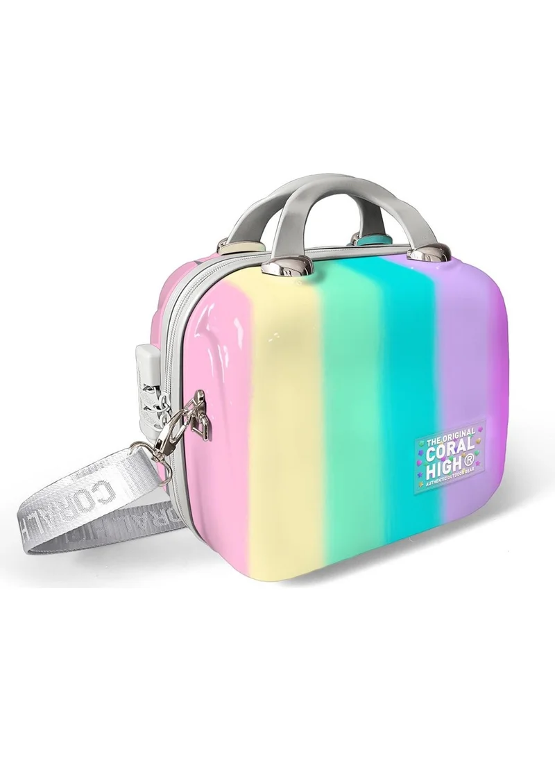 CORAL HIGH Colorful Striped Patterned PC Makeup Bag with Shoulder Strap 16897