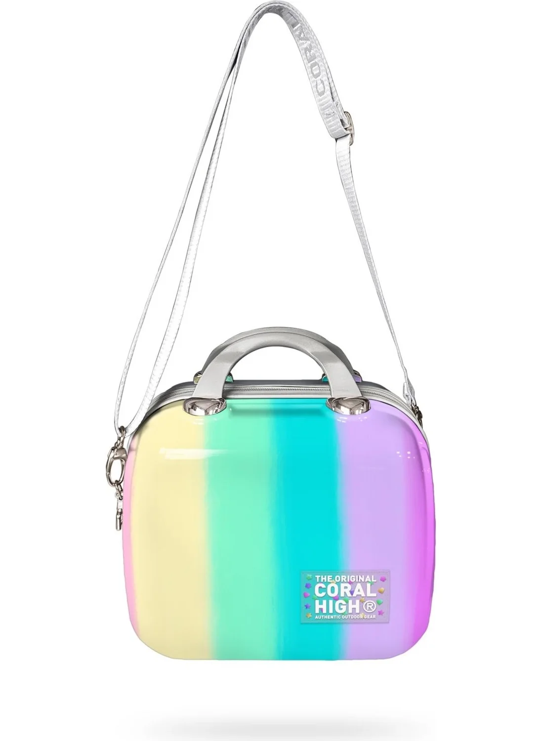 CORAL HIGH Colorful Striped Patterned PC Makeup Bag with Shoulder Strap 16897