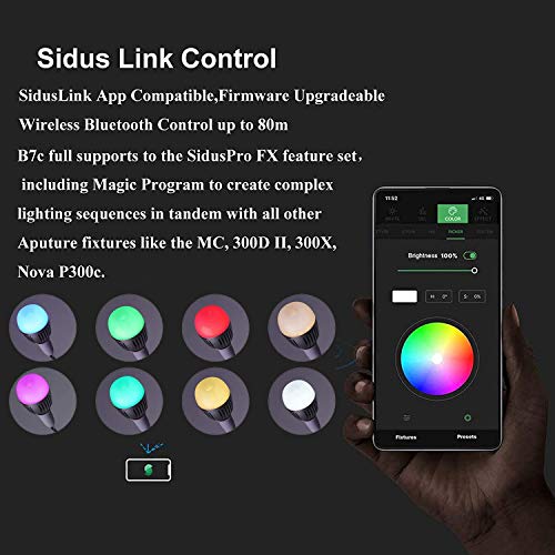 Aputure Accent B7C Smart Led Light Bulbs 7W RGBWW,TLCI 96+ CRI 95+ 2,000K-10,000K Adjustable 0-100% Stepless Dimming CCT/HSI/FX Mode App Control Built-in Battery/AC Power via E26/E27 Socket - Image 5
