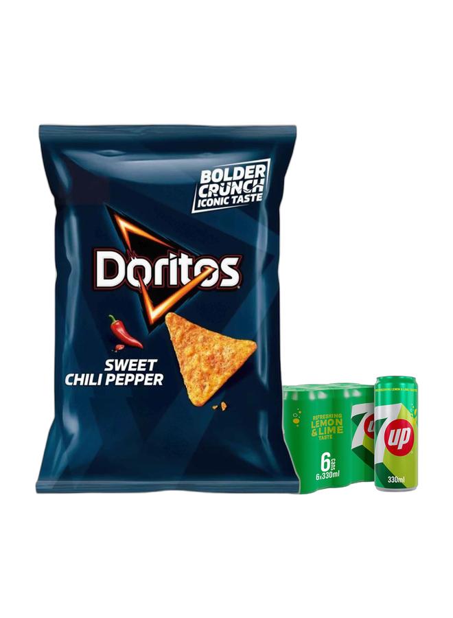 Mountain Dew Doritos Sweet Chili Chips 48grams + Mountain Dew Carbonated Soft Drink Cans 330ml Pack of 6