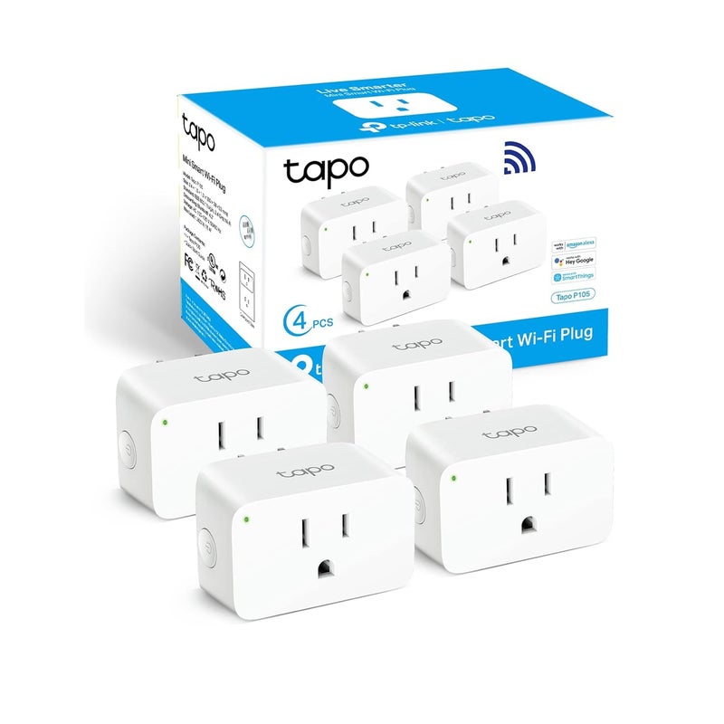 tapo TP-Link Tapo Smart Plug Mini 15A, Smart Home Wi-Fi Plug, Super Easy Setup, Compatible with Alexa & Google Home, No Hub Required, UL Certified, 2.4G WiFi Only, White, Tapo P105(4-Pack) - Image 1