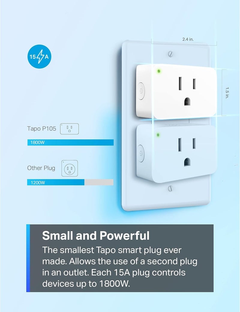 tapo TP-Link Tapo Smart Plug Mini 15A, Smart Home Wi-Fi Plug, Super Easy Setup, Compatible with Alexa & Google Home, No Hub Required, UL Certified, 2.4G WiFi Only, White, Tapo P105(4-Pack) - Image 5